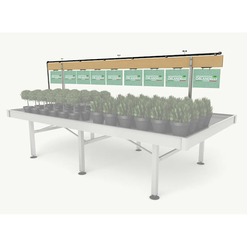 Wood cards holder with support adjustable in height, Size: Length 2000 mm, Irrigation kit: WITH irrigation kit