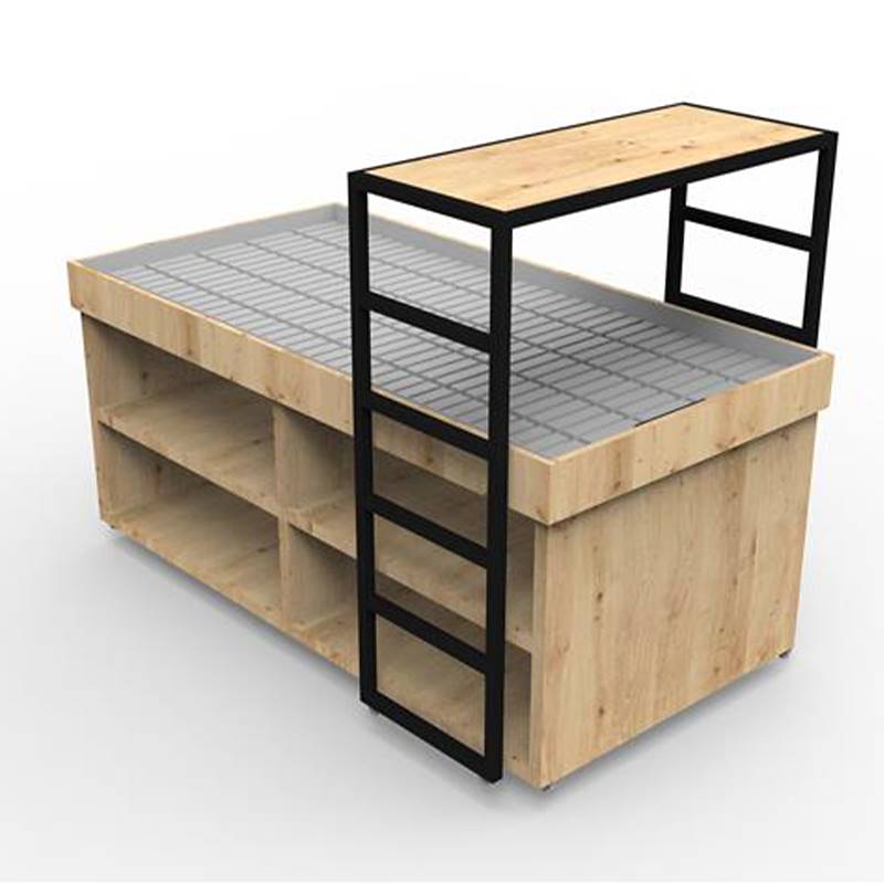 Elevated bridge shelf in natural wood with black painted iron frame, Size: 130 x 60 cm, Box: 2 units