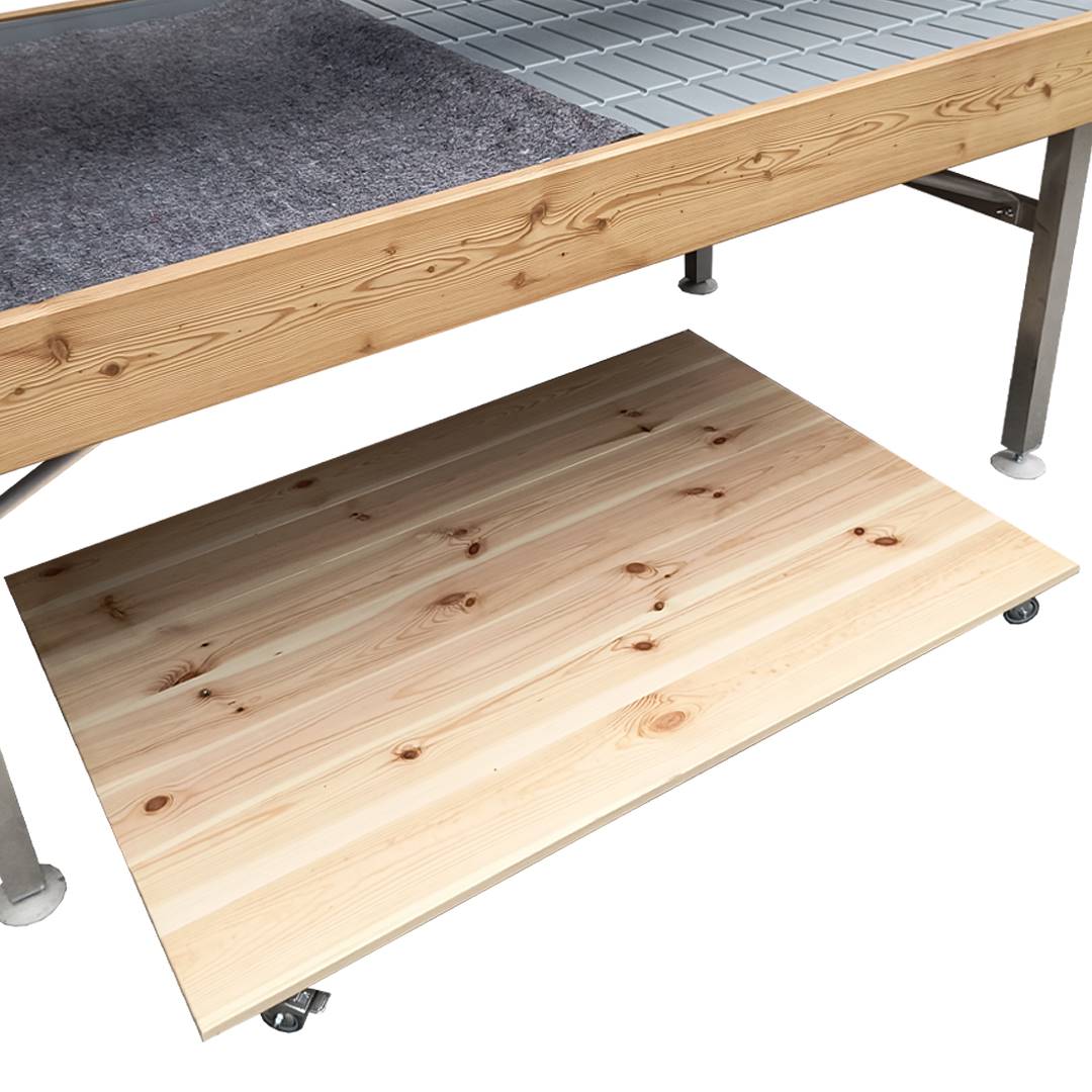 Natural wood footboard on wheels