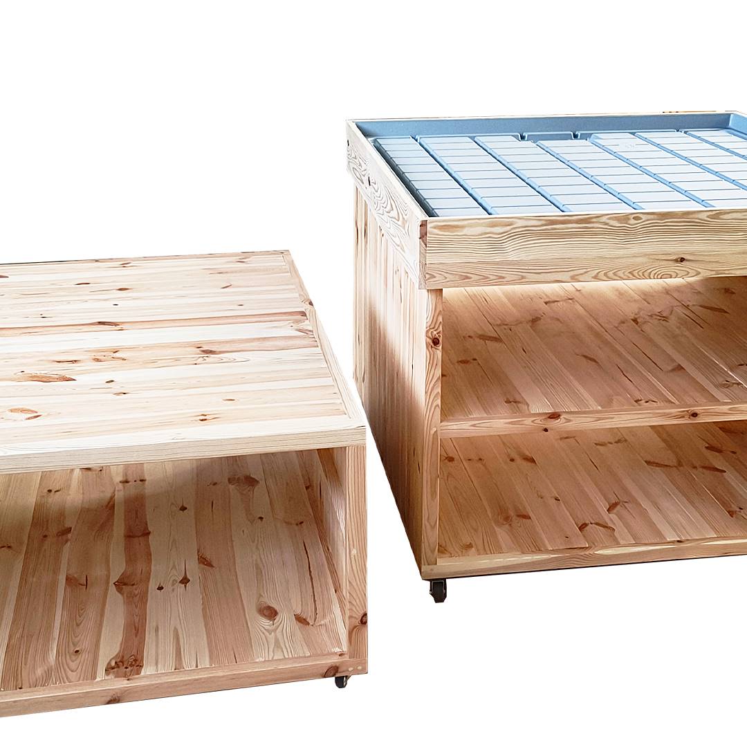 Wood podium with water tray, Size: 120 x 120 cm, Height: h 80 cm, Box: 1 unit