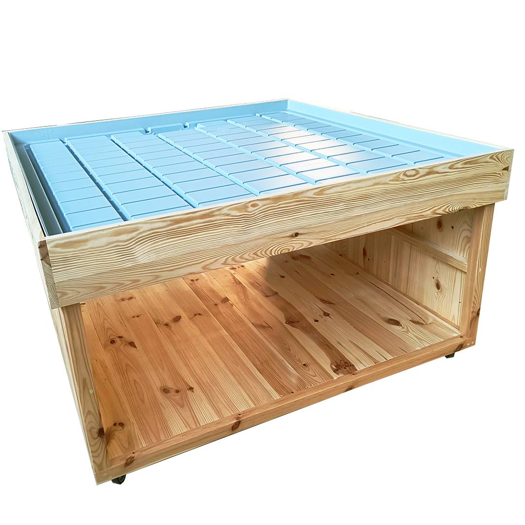 Wood podium with water tray, Size: 120 x 120 cm, Height: h 60 cm, Box: 4 units