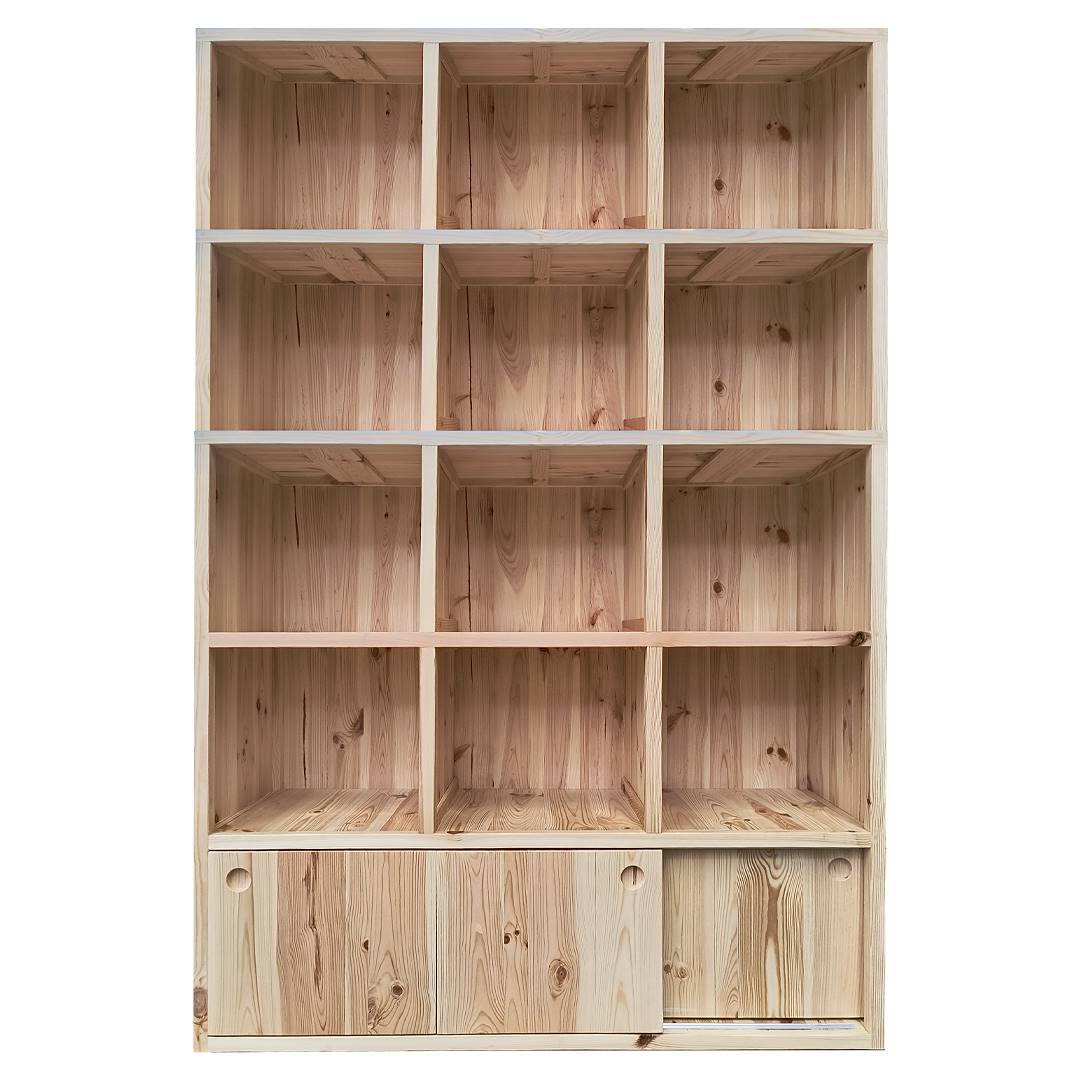 Wooden shelving with boxed shelves, Size: 120 x 45 cm, Height: h 200 cm, Box: 4 units