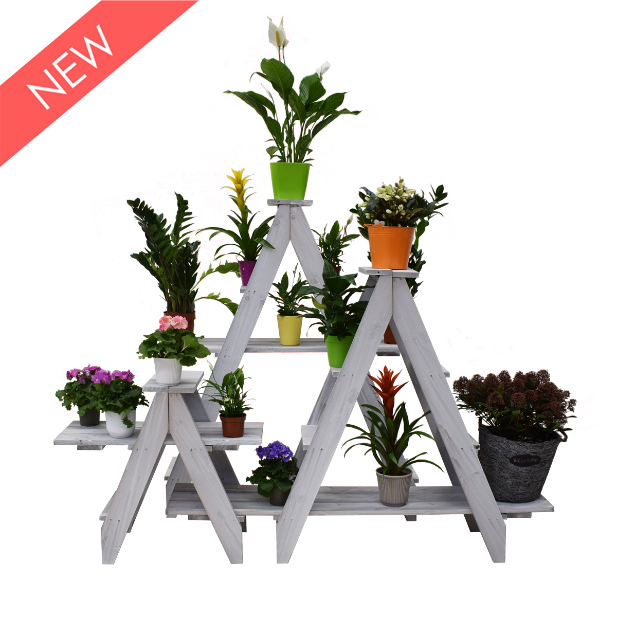 Ladders for plants and flowers, Color: White wood, Box: 3 Sets
