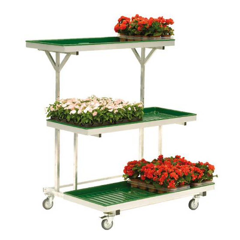 Single wall displayers stand with 3 water trays, Color: green