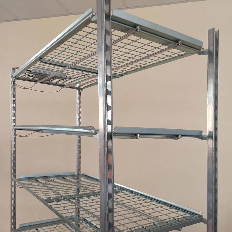 Wire-mesh trolley with LED lights kit for microgreens