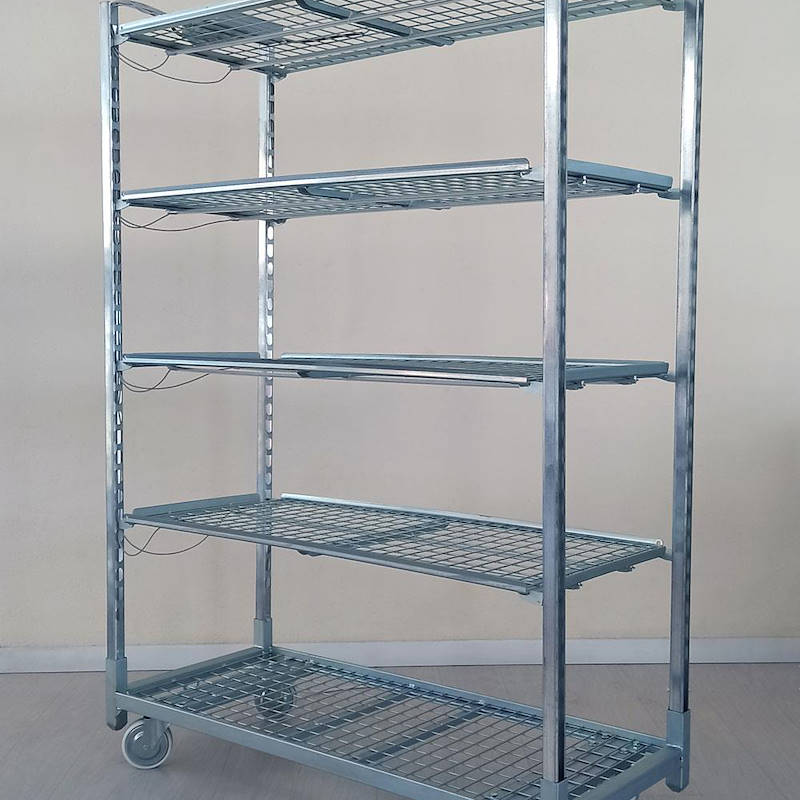 Wire-mesh trolley with LED lights kit for microgreens