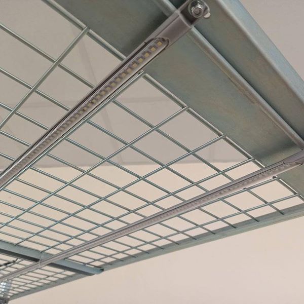 Wire-mesh trolley with LED lights kit for microgreens