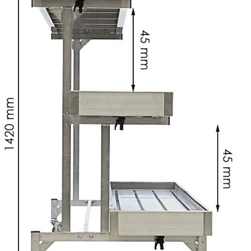 Aluminium wall bench three shelves