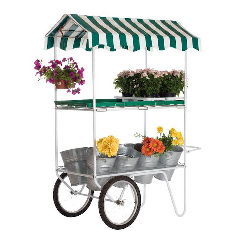 Display trolley with water trays and vases