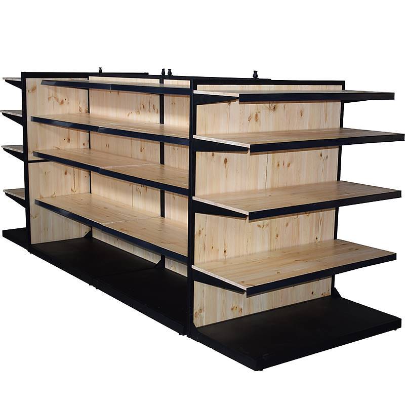 Natural wood gondola with black iron profile