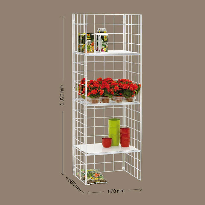 Modulares Verkaufsregal aus Gitterelementen mit 3 Böden