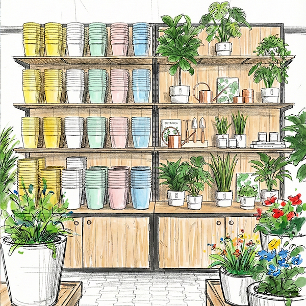 Стеллаж с ящиками из натурального дерева и профилем из окрашенного в черный цвет железа