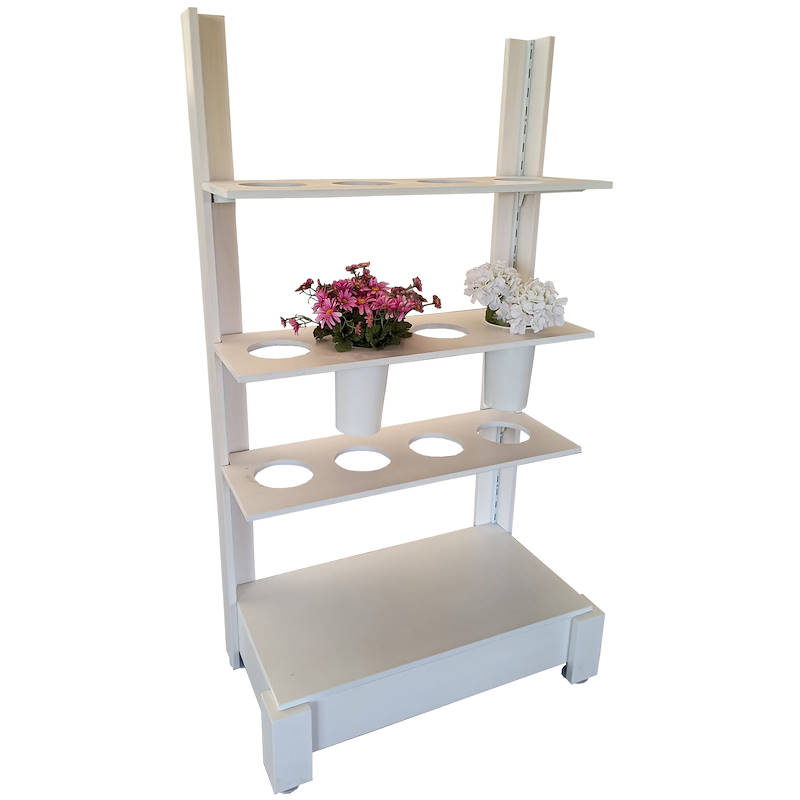 wood shelving with movable shelves for cut flower
